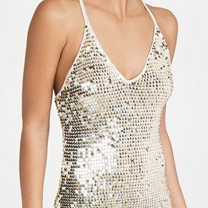 Retrofete Elliana Sequin Crochet Dress, Ivory Gold Silver M/L NWT